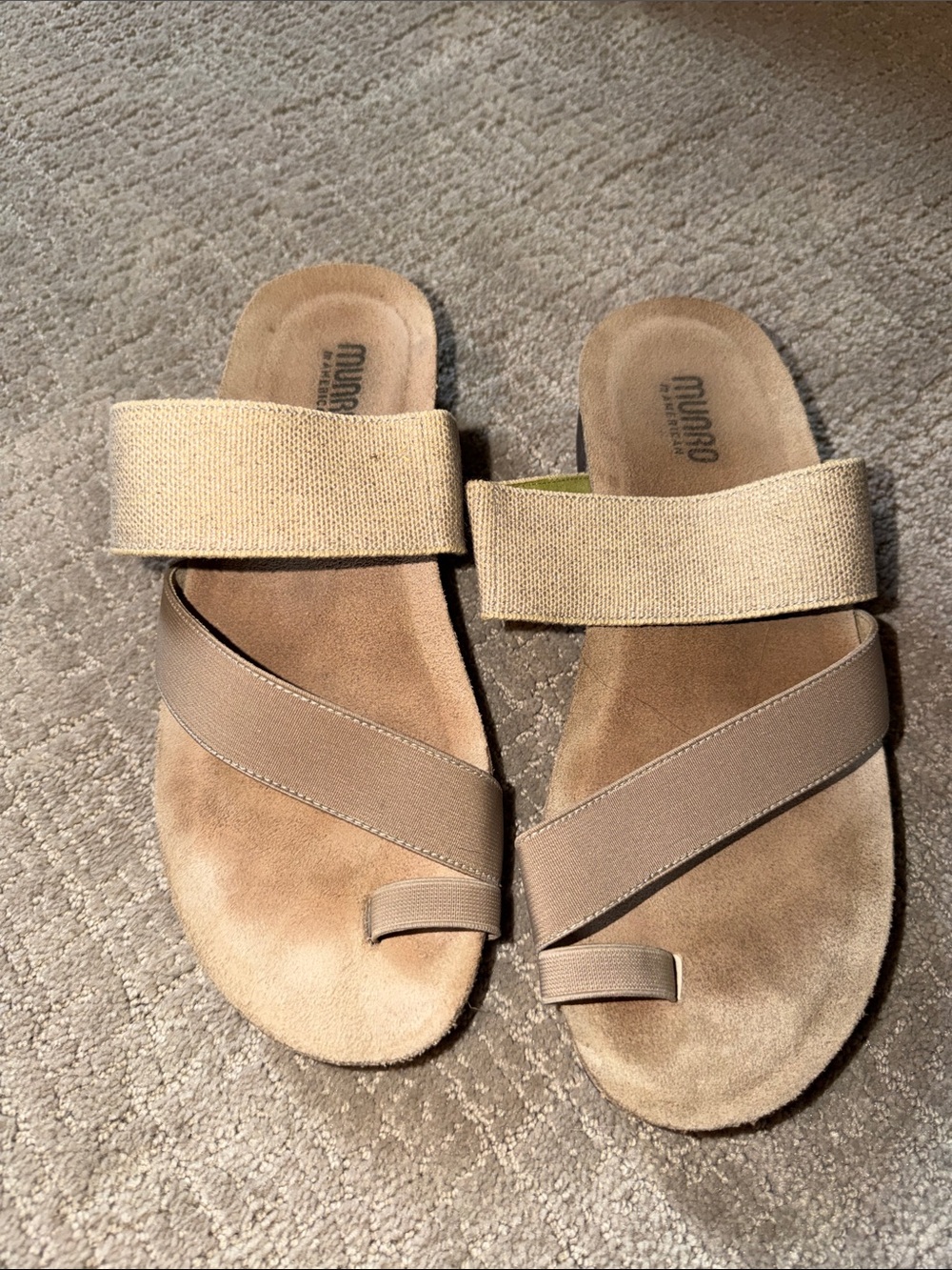 Munro Beige Taupe Slide Sandals with Elastic Straps